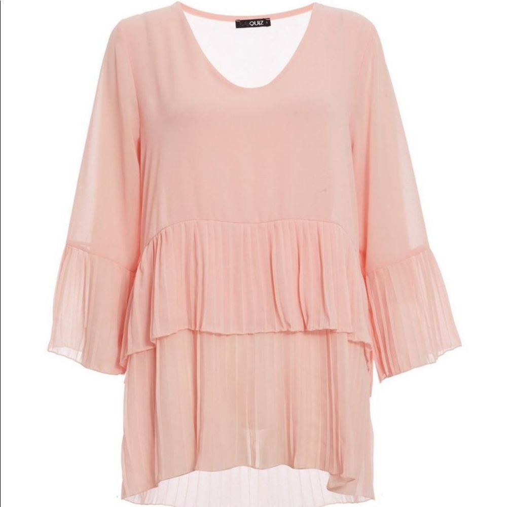 pale Pink Chiffon Pleated Top
